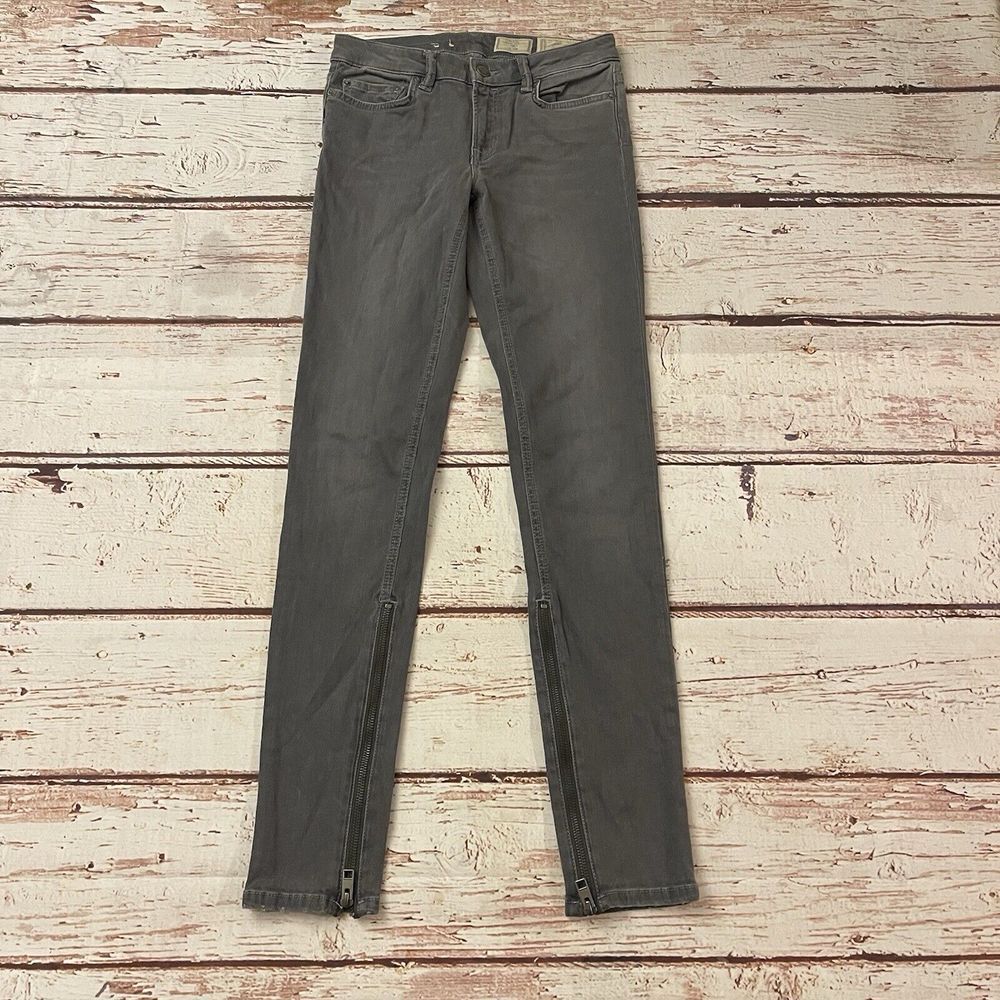 All Saints Rail Low Rise Skinny Fit Ankle Zip Gray Women's 26 Inseam 29"
